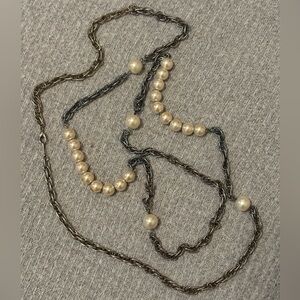 Vintage silver tone faux pearl chain necklace